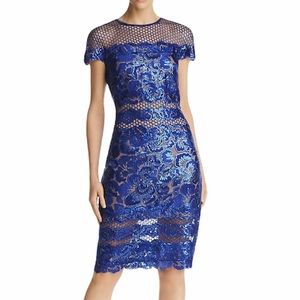 Tadashi Shoji Sequin-Embroidered Blue Sheath Dress size 6